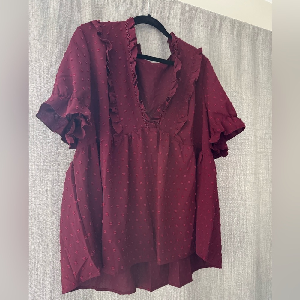 New SHEIN Burgundy Ruffle Blouse - Picture 2 of 4